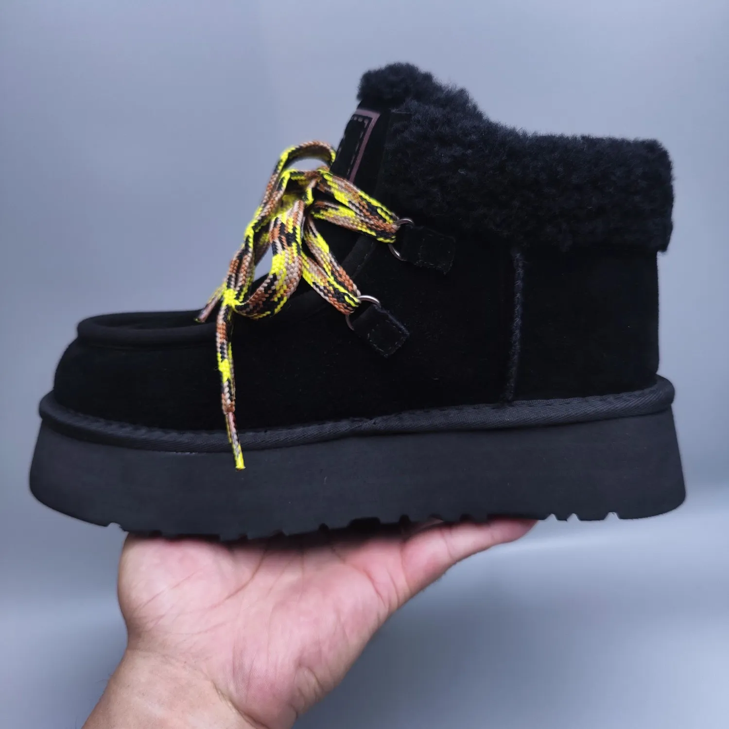 💰560 UGG sheepskin all-in-one snow boots 3954 thick-soled lace-up women's boots Color: Maroon Black Chocolate Brown Gray Size: 35-41